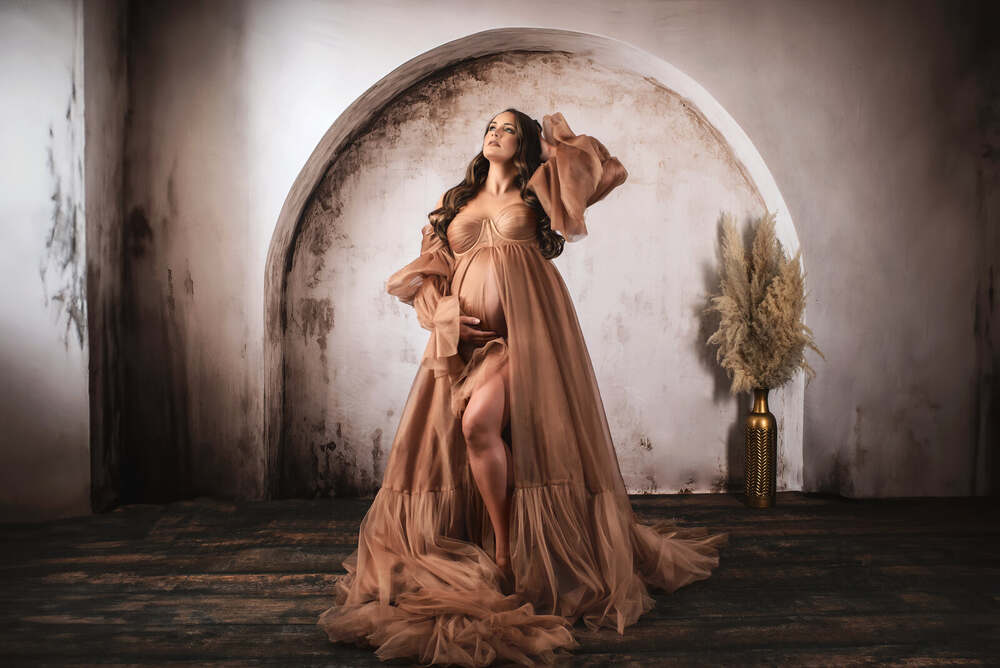 Luxury maternity photography session with couture gown, Douglasville GA